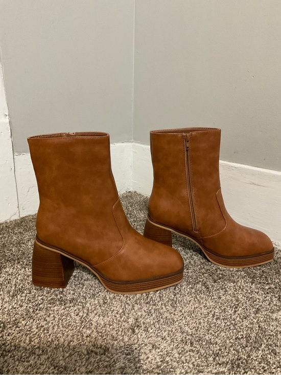 Maurices Shoes - Maurices Candace Cognac Y2K Platform Block Heel Ankle Boots - 11M